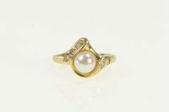 10K Yellow Gold Ornate Pearl Diamond Vintage Bypass Statement Ring