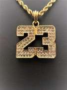 The Legend # 23 M Jordan14 Kt Gold Plated Rope Chain and Pendant