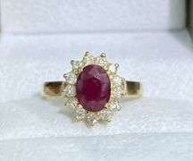 14KT SOLID YELLOW GOLD NATURAL RUBY AND DIAMOND COCKTAIL RING