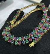 53.0+CARAT NATURAL RUBY, EMERALD, & BLUE SAPPHIRE NECKLACE IN 14KT SOLID YELLOW GOLD