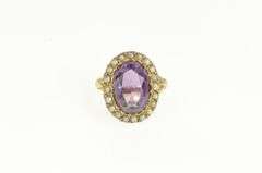 14K Yellow Gold Victorian Oval Amethyst Seed Pearl Cocktail Ring
