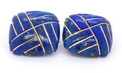 2 Pairs of Yellow Gold Lapis Earrings