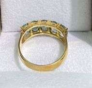 FANCY 14KT SOLID YELLOW GOLD & NATURAL BLUE ZIRCON GEMSTONE BAND RING