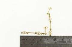14K Yellow Gold Pearl Beaded Vintage Bar Dangle Chain Earrings