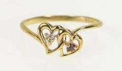 10K Yellow Gold Diamond Garnet Heart Vintage Love Romantic Ring