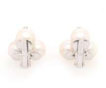 Vintage David Webb Cultured Pearl and 0.18ctw Diamond Earrings in 18K