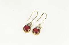 10K Yellow Gold Round Ruby Diamond Accent Ornate Floral Earrings