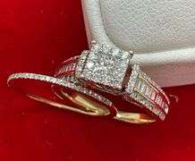CERTIFIED  14K GOLD AND DIAMOND LADIES WEDDING SET.