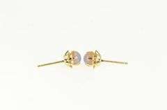 14K Yellow Gold Retro Sim. Opal Classic Round Scalloped Stud Earrings