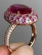 GORGEOUS 14KT SOLID YELLOW GOLD, RUBY, & DIAMOND COCKTAIL RING