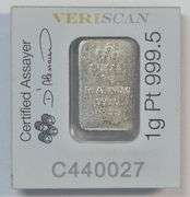 1 gram .999 Platinum PAMP bar in serial-numbered card from APMEX