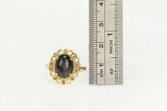 10K Yellow Gold Oval Black Onyx Cabochon Scalloped Trim Ring