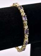 Vermeil Purple Amethyst Gemstone X Link Bracelet In Sterling Silver