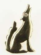 14K Yellow Gold Diamond Howling Wolf Western Vintage Pendant