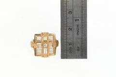 14K Yellow Gold Art Deco Squared Filigree Vintage Floral Ring