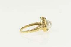 10K Yellow Gold Ornate Pearl Diamond Vintage Bypass Statement Ring