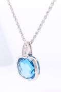 Charming White Gold Blue Topaz and Diamond Pendant on Rope Chain