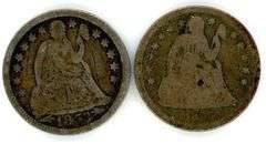 2 Different Liberty Seated Dimes: 1853 and 1857