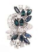 1.30ctw Sapphire and 1.00ctw Diamond Swirl Cocktail Ring in 14K