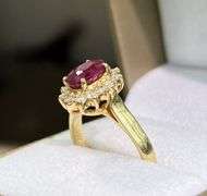 14KT SOLID YELLOW GOLD NATURAL RUBY AND DIAMOND COCKTAIL RING
