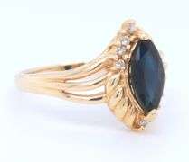 Charming Yellow Gold Sapphire and Marquise Diamond Ring