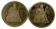 2 Different Liberty Seated Dimes: 1875 and 1887