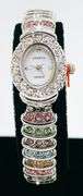 Ladies Geneva & Gemstone Watch, 18kt White Gold Plated