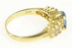 14K Yellow Gold Blue Topaz CZ Squared Cluster Accent Ring