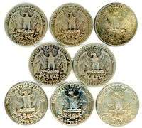 8 Different Silver Washington Quarters