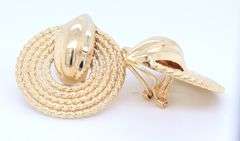 Handsome Yellow Gold Textured Rope Door Knockerr  Clip on Earrings