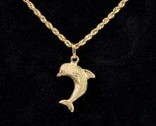 Acrobatic Dolphin Pendant Necklace In 14K Yellow Gold