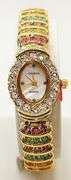 Ladies Geneva & Gemstone Watch, 18kt Yellow Gold Plated