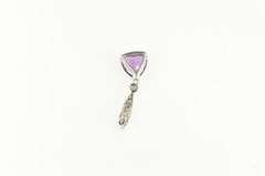 14K White Gold Trillion Amethyst Diamond Ornate Granulated Pendant