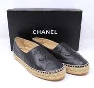Chanel Lambskin CC Espadrilles 37 Black