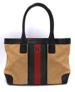 Gucci Canvas Sherry Leather Trimmed Web Tote