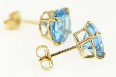 14K Yellow Gold Round Blue Topaz Classic Vintage Stud Earrings