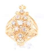Dazzling Yellow Gold Marquoise Shaped Diamond Cluster Ring