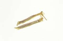 14K Yellow Gold Herringbone Chain Tri Tone Dangle Squared Earrings