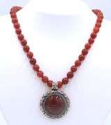 925 Sterling Silver Coral Pendant on Beads Coral Necklace