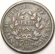 1804 Draped Bust Half Cent Crosslet 4 With Stems