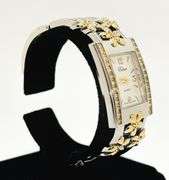 Beautiful Two-Tone Cuff Watch Bracelet with Gemstones