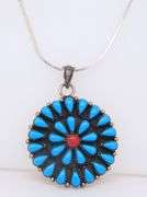 Turquoise Round Pendant on Italian Snake Chain Necklace