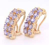 Handsome Yellow Gold Oval Tanzanite Two Row Huggie Earrings