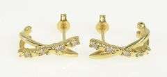 10K Yellow Gold X Criss Cross Diamond Semi Hoop Curved Earrings