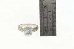 14K White Gold Emerald Cut Blue Topaz Diamond Halo Ring