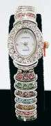 Ladies Geneva & Gemstone Watch, 18kt White Gold Plated