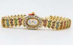 Ladies Geneva & Gemstone Watch, 18kt Yellow Gold Plated