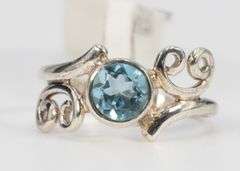 Sterling Silver Natural Blue Topaz Gemstone Ring Size 6