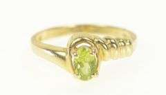 14K Yellow Gold Oval Peridot Scalloped Bypass Statement Ring