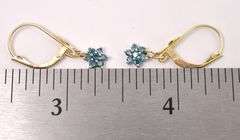 Cute Irradiated Blue Diamond Gemstone Flower Dangle Earrings In 14K Yellow Gold